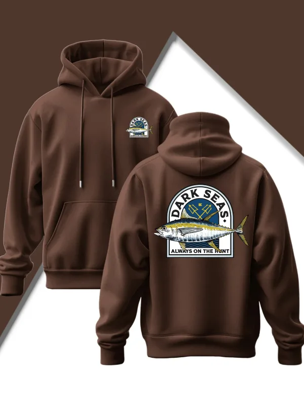Men'S New Trendy Hooded Sweatshirt Casual Drawstring Hoodie with Print Featuring Yellowfin Tuna Design Front Kangaroo Pocket