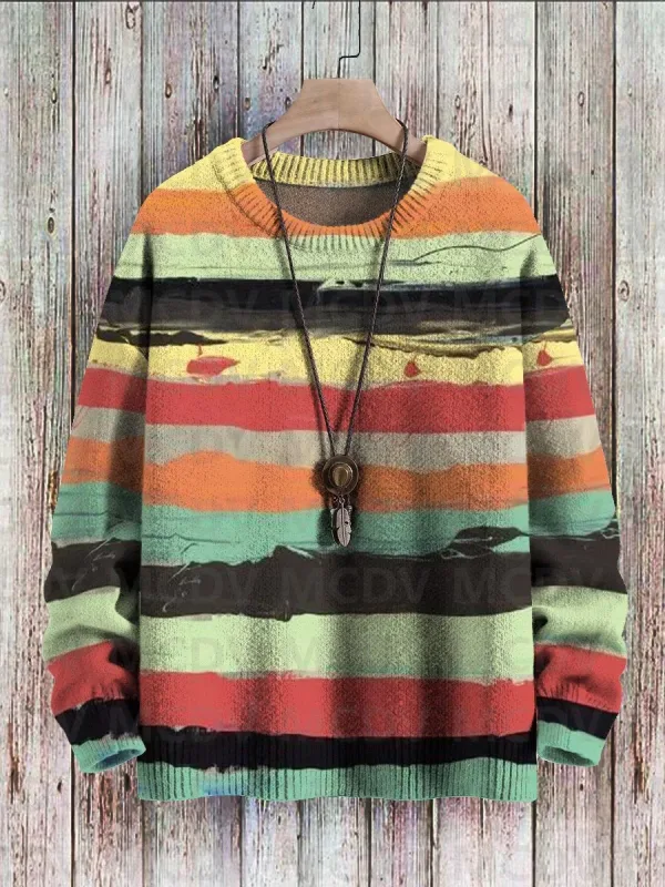 Suéter pulôver de malha com estampa vintage padrão feminino para homens
