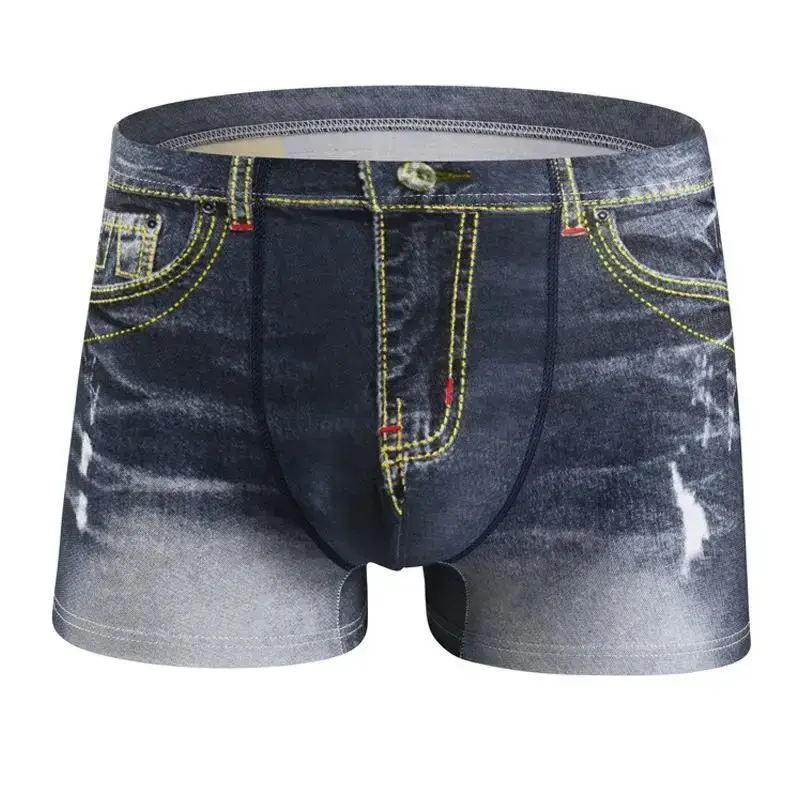 1 peça roupa íntima masculina estampa jeans algodão design em forma de u, boxer respirável, algodão confortável masculino