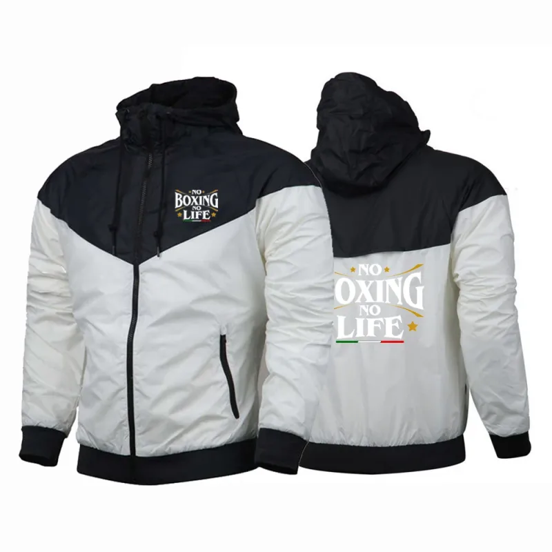 2025 No Boxing No Life Gym Herr Vår och höst Tunn Vindtät Casual Huva Färgmatchning Modetryck Vindjacka — image 4