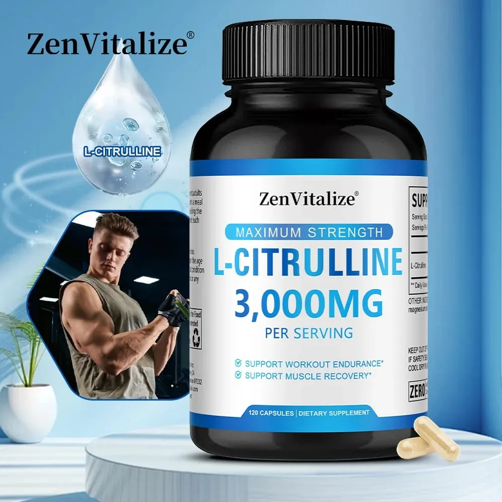 L Citrulline 3000 mg étrend-kiegészítő kapszula férfiaknak és nőknek - Izom-helyreállítás és edzés állóképesség - Vegán, nem GMO — image 2