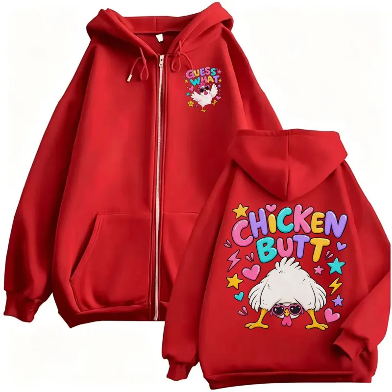 Guess What Chicken Butt Funny Cute Zip Up Hoodies Men Women Harajuku Cartoon SweatshirtS Jacket Coats High Quality Zipper Hoodie — image 9