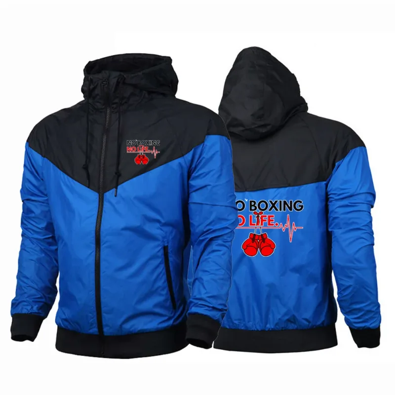 2025 No Boxing No Life Gym Herr Vår och höst Tunn Vindtät Casual Huva Färgmatchning Modetryck Vindjacka — image 2