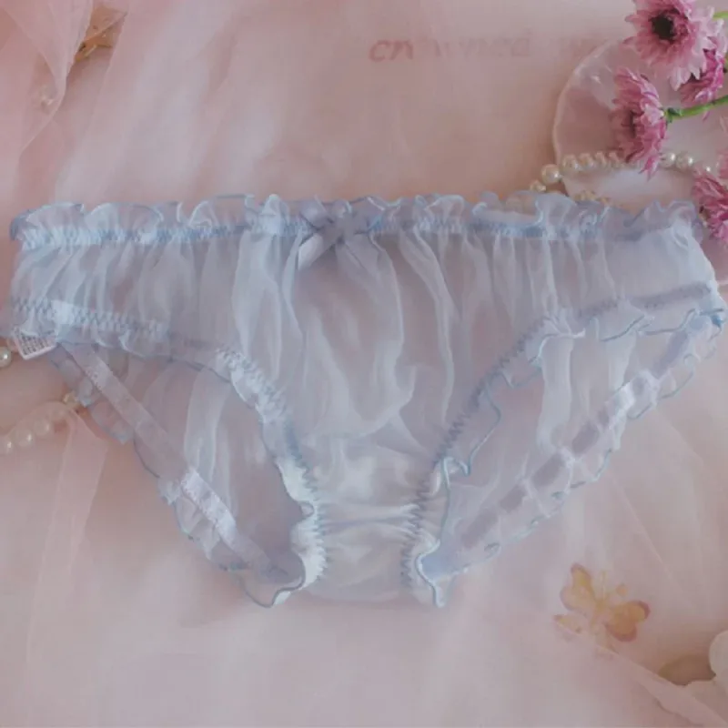 Mga Lalaki Sissy Mesh Chiffon Bow Floral Lace Pouch Underwear Panties Bikini Brief Sheer Knicker Transparent Solid Panlalaking Briefs Shorts — image 19