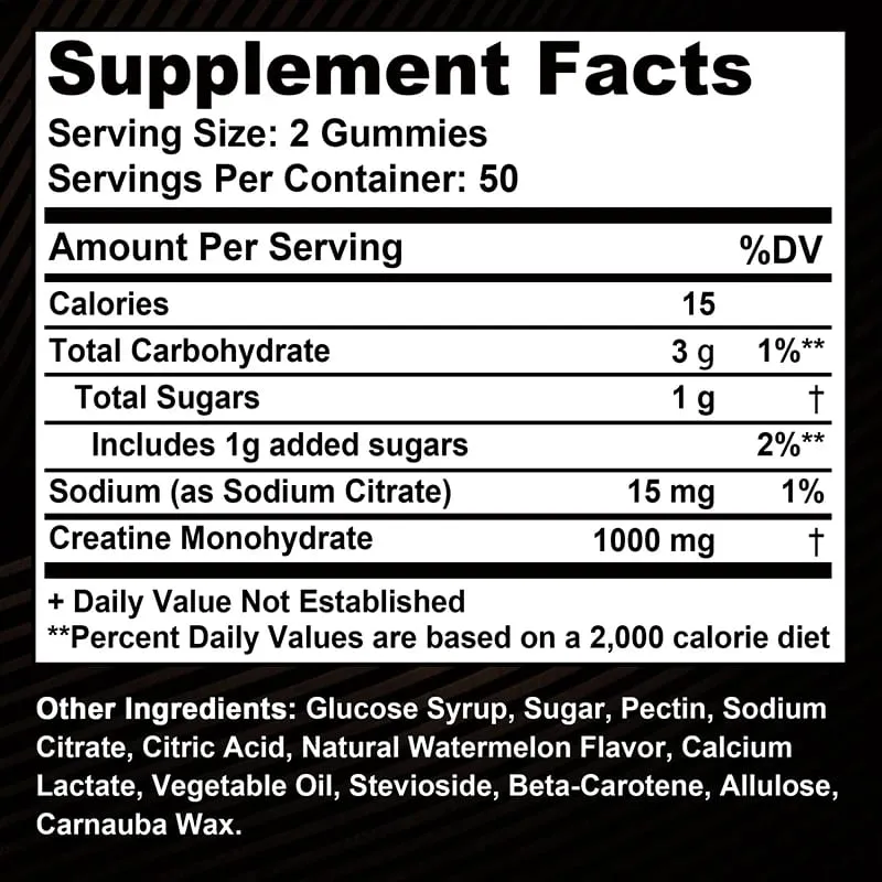 Creatine Monohydrate Gummies - Pre/post Workout Fitness Strength Muscle Building Provide Energy Supplements