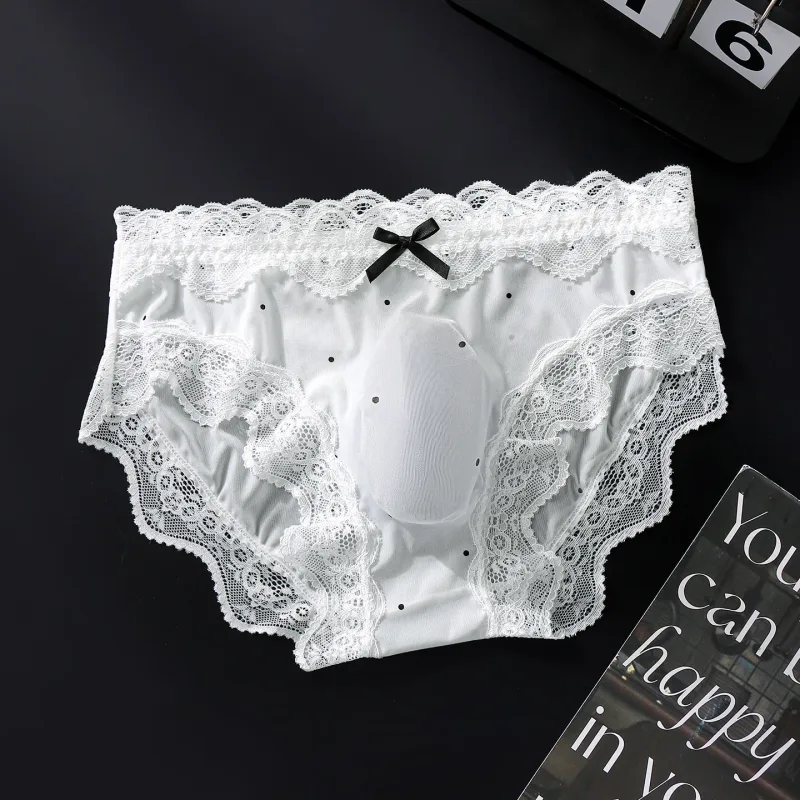 Men Sexy Lace Briefs Sweet Women Style Panties for Men Mid Waist Sheer Ice Silk Seamless Underwear Stretch U Convex Underpant — image 15