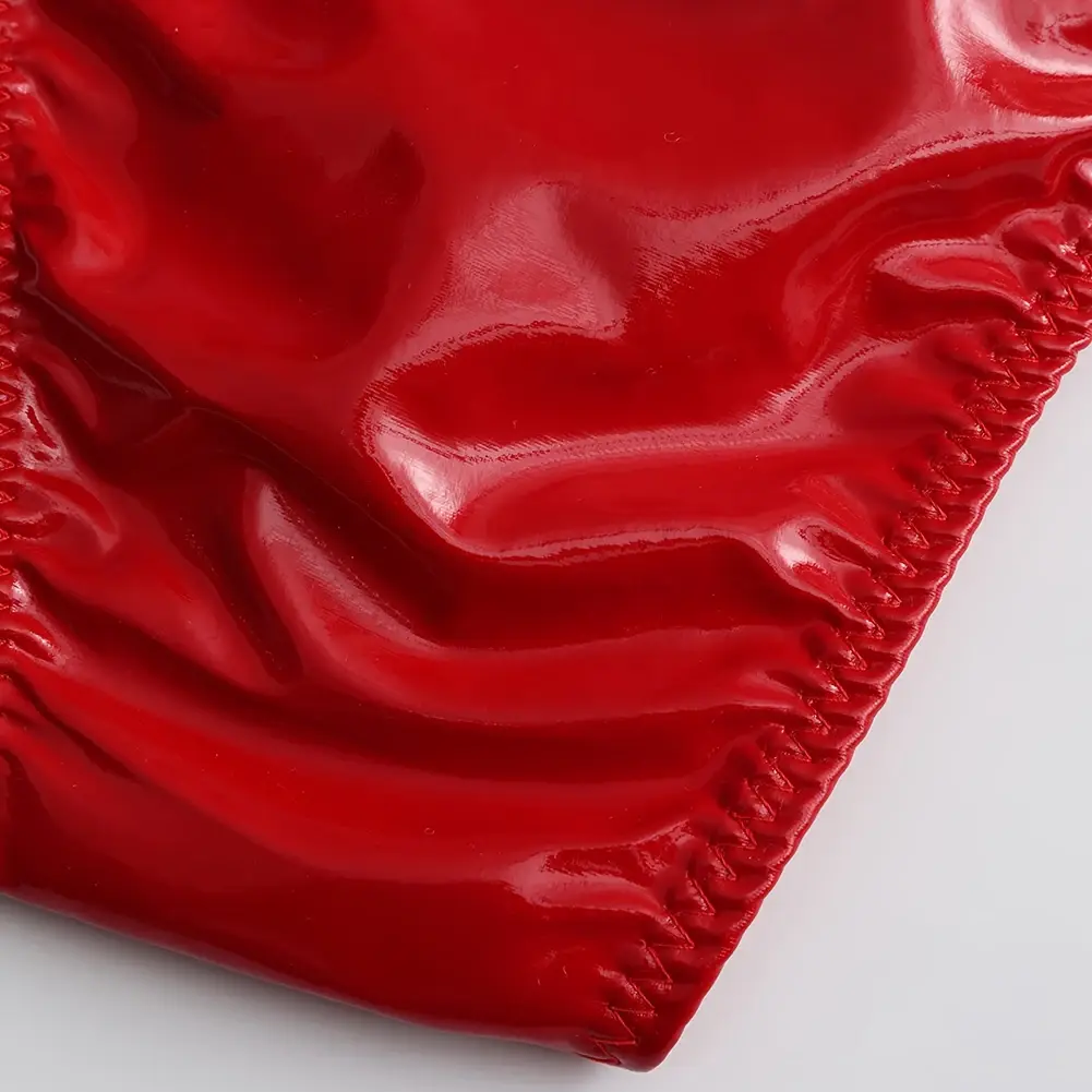 1pc Men Glossy Faux Leather Briefs Bulge Pouch Wide Waist Low Rise Underwear Erotic Lingerie Half-exposed Butt Gay Sissy Briefs