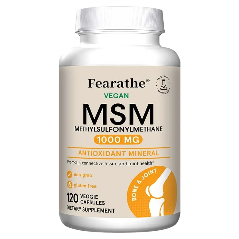 Fearathe Methylsulfonylmethane(MSM)1000 Mg Antioxidant Promotes Joint Health Balanced Calcium Absorption Non-GMO Gluten-free