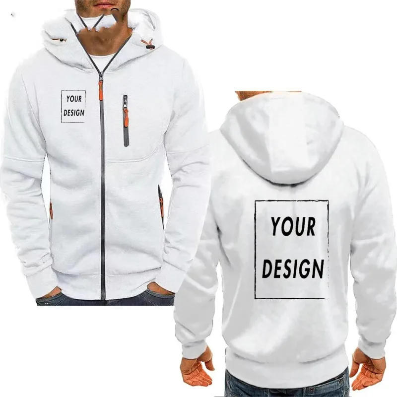 Ang naka - hood na zipper jacket ng kalalakihan na may bulsa na pasadyang logo ng imahe ng teksto kaswal na sports streetwear men's cardigan wool sweater fashion — image 3