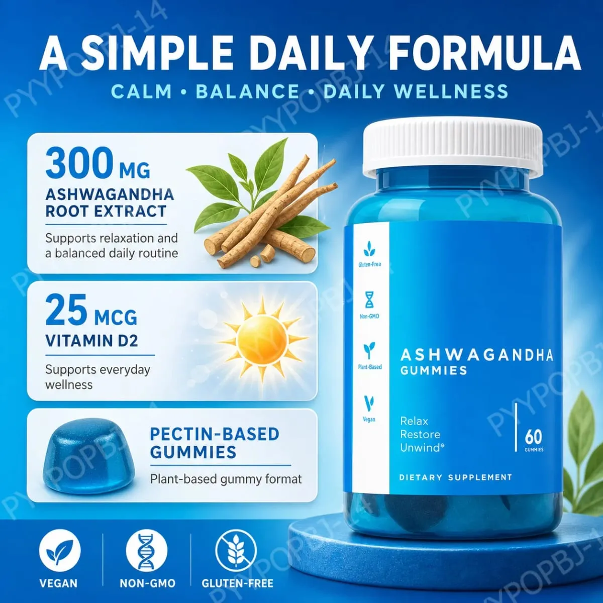 3 csomagos gumicukor készlet: Ashwagandha a stresszoldáshoz, bélegészségügyi probiotikumok + ACV Detox vegán gluténmentes kiegészítő 60 Ct egyenként — image 4