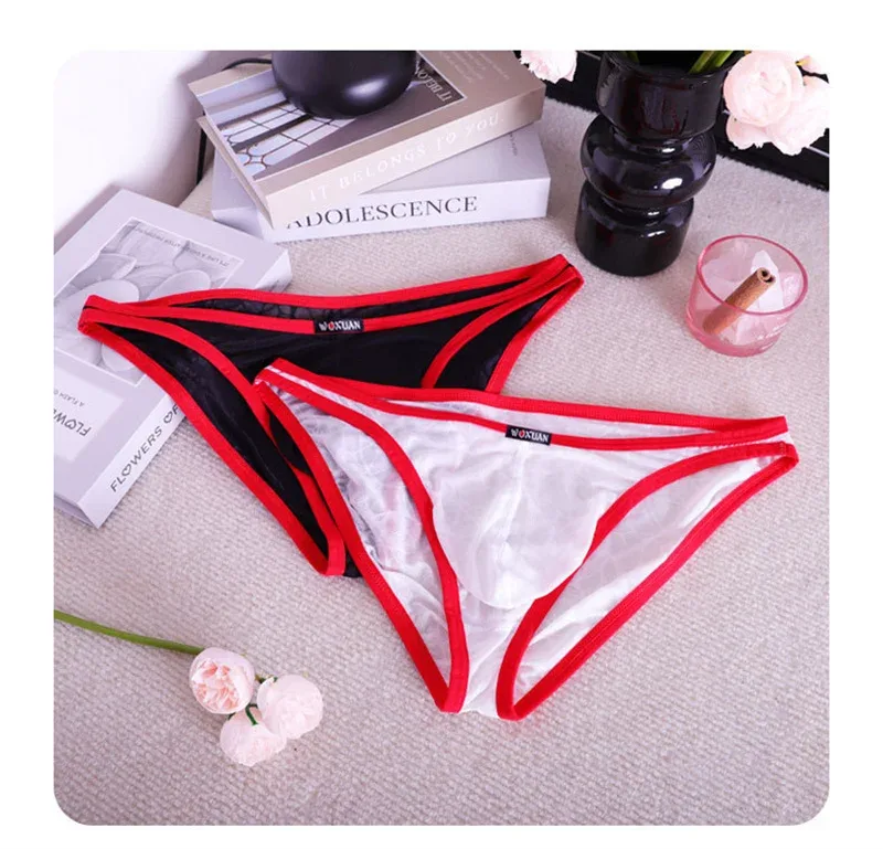 3PCS Lace Convex Briefs Men's Briefs Transparent Sexy Low Waist Mesh Quick-drying Solid Color Breathable Men Underwear — image 9