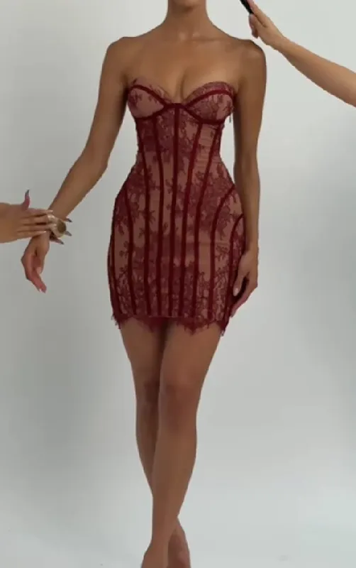 Elegáns, elegáns gézből készült halcsontparti ruha váll nélküli, pánt nélküli maxi ruha női csipkeformázó derék Vestidos 2026 estélyi ruhák — image 8