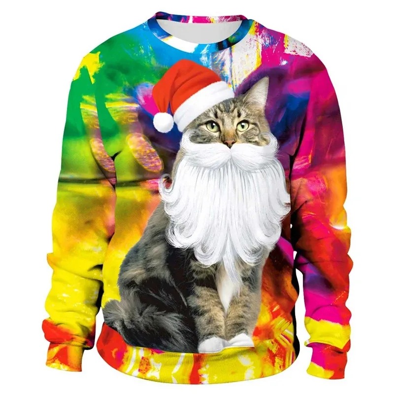 Funny 2026 Ugly Christmas Sweater For Men Women New Xmas Cat Dog Pattern Sweatshirt Festival Party Crew Neck Pullover Hoodies