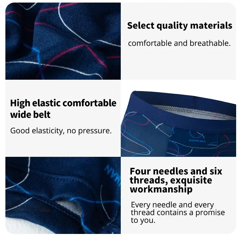 Cueca boxer com estampa de moda masculina de 4 peças, cueca boxer respirável para adolescentes, roupa íntima confortável plus size até 6XL. — image 6