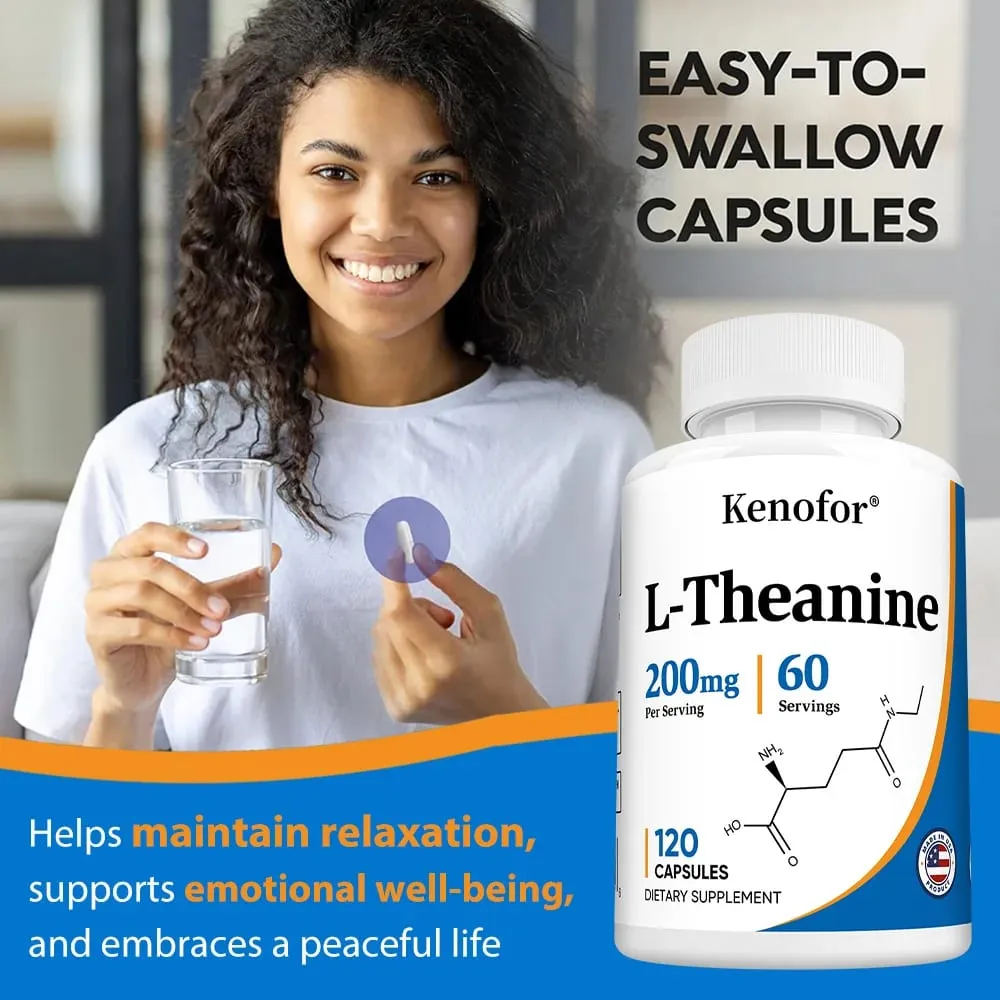 L-Theanine 200 Mg Extra Erős Theanine Kiegészítő – Fókusz- és relaxációs támogatás, jobb alvás, GMO-mentes és gluténmentes — image 5