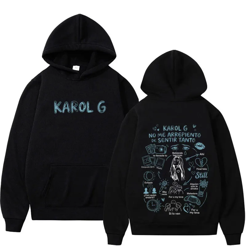 Karol G Álbum No Me Arrepiento De Sentir Tanto 2026 Impressão Moletom Com Capuz Homens Mulheres Moda Casual Pulôver Mangas Compridas Soltas Hoodies — image 1