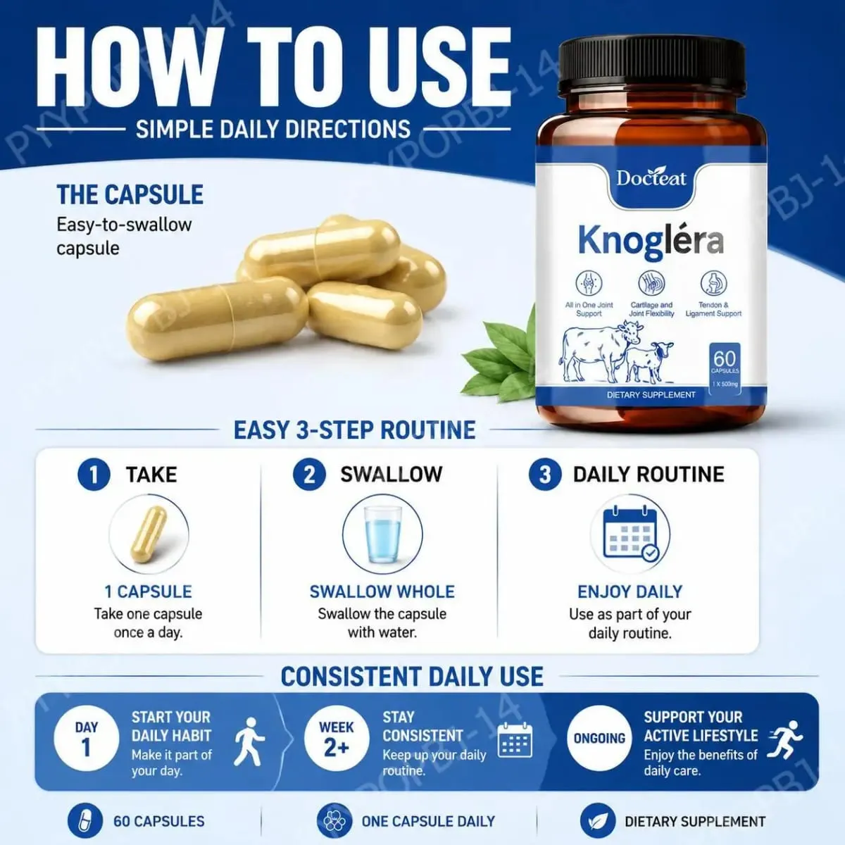Docteat Knoglera MSM Joint Support Capsules Joint Comfort Cartilage Health and Joint Flexibility for Daily Mobility 60 Capsules