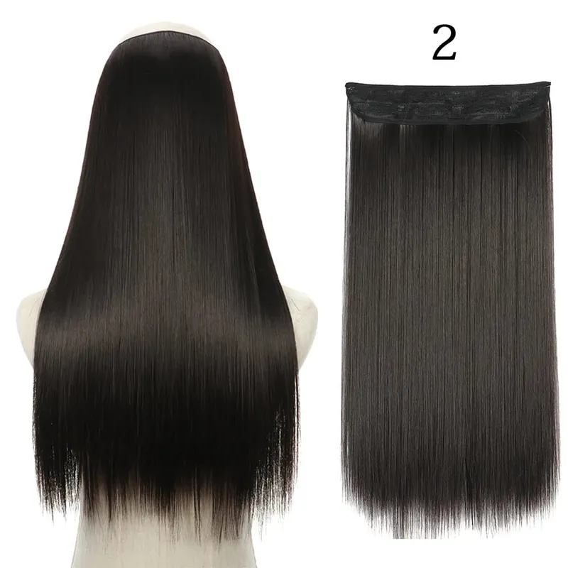 Συνθετικά Long Straight No Clip Invisible Line Hair Extensions 40 55 80cm Φυσικό Καστανό Ξανθό Fake Hairpiece για Γυναικεία — image 8