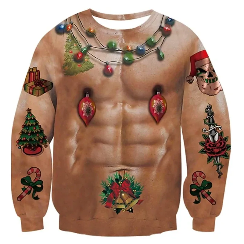 Natal feio camisola engraçado impressão 3d padrão muscular camisolas para homens nova moda pulôver festa cosplay traje presente de natal — image 8