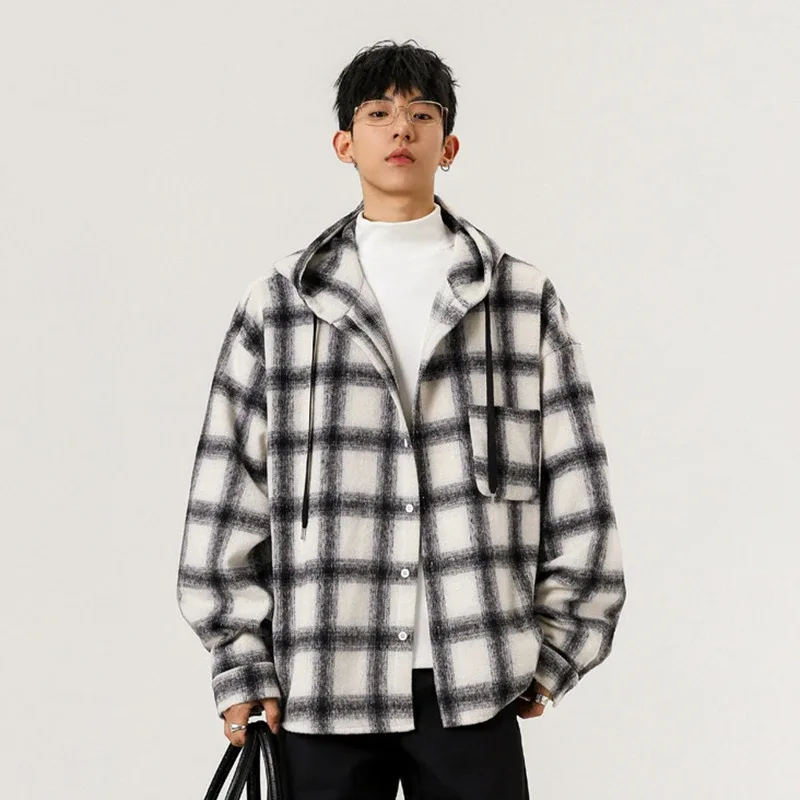 Y2K Loose Plaid Hooded Jacket Men Fashion High Street Large Sized Cardigan Outerwear Man Korean Vintage Single Breasted Hoodies — image 17