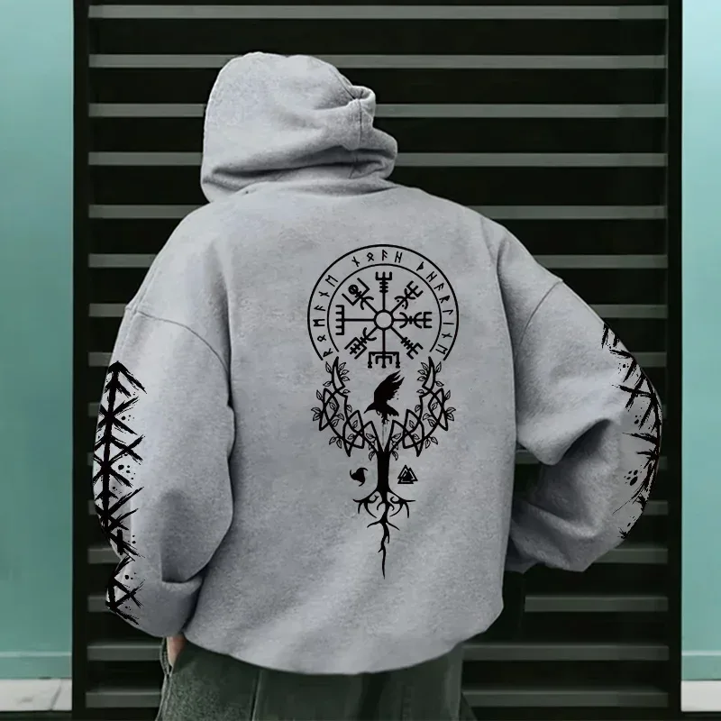 Inverno e outono edição viking nordic runas impresso moletom com capuz masculino de grande porte para rua casual wear