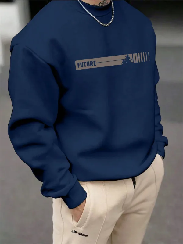 Outono e inverno masculino moda casual solto futune carta gráfico impresso manga comprida em torno do pescoço moletom — image 5