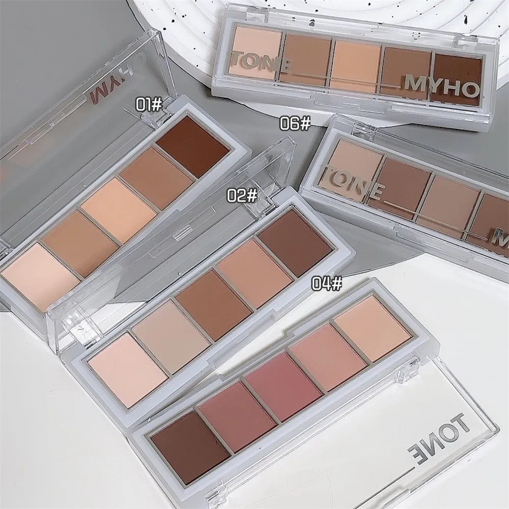 5-color Eyeshadow Palette Matte Natural Brown Portable Bronzers Cosmetic Contouring Shadow Earth Color Eye Shadow Makeup Palette — image 7