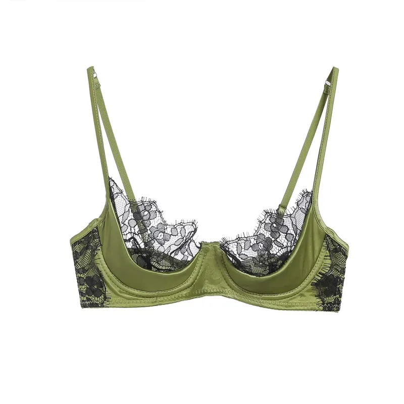 Γαλλικό Lace Half Cup Σετ Εσώρουχα Πράσινο εξαιρετικά λεπτό διάφανο μαλακό άνετο underwire σουτιέν για μικρό μπούστο γυναικών 32‑38AB — image 10