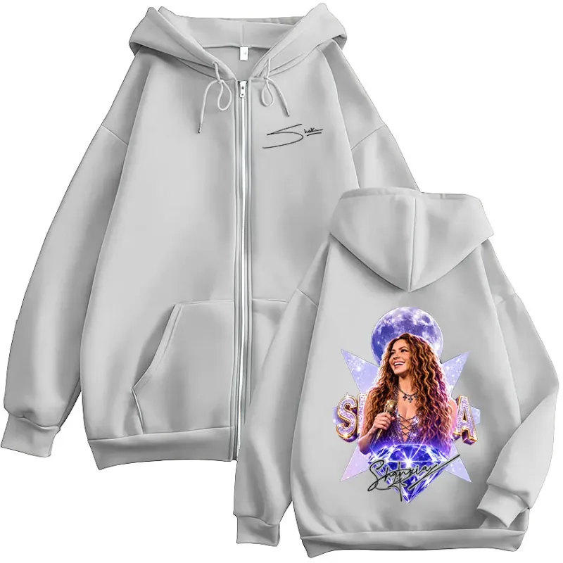 Singer na si Shakira Las Mujeres Ya No Lloran World Tour Zipper Hoodies Lalaki Babae Fashion Long Sleeve Zip Up Hooded Sweatshirts Jacket