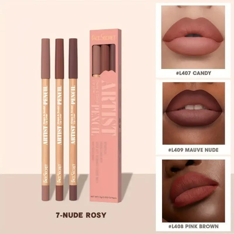 Face Secret 3 τμχ Σετ Nude Lip Liner Φυσικό ματ μακράς διαρκείας αδιάβροχο μακιγιάζ με μολύβι χειλιών με γάντζο γραμμής υψηλής χρωστικής — image 2