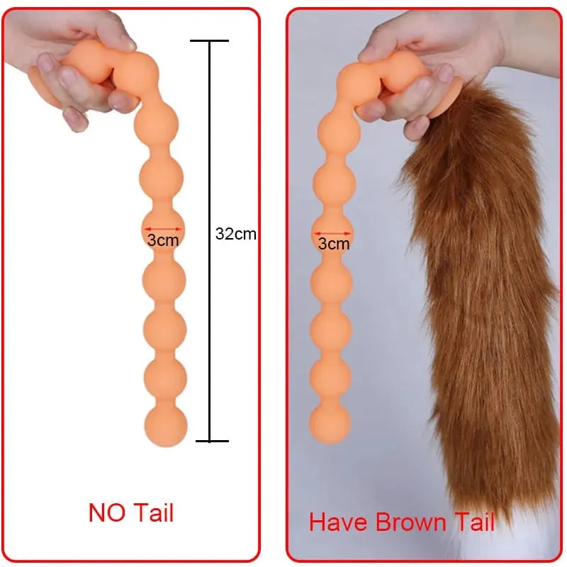 Butt Plug with Tail BDSM felnőtt szexjátékok pároknak, hatalmas anális gyöngyök, folyékony szilikon puha anális dugó Prosztata masszázs anális dildók — image 16
