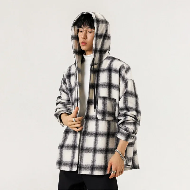 Y2K Loose Plaid Hooded Jacket Men Fashion High Street Large Sized Cardigan Outerwear Man Korean Vintage Single Breasted Hoodies — image 13