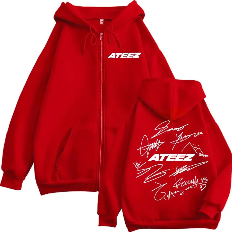 Limitado Kpop ATEEZ Logo estampado de doble cara cremallera Sudadera con capucha moda Hip Hop sudaderas con cremallera hombres mujeres Casual jerseys de gran tamaño