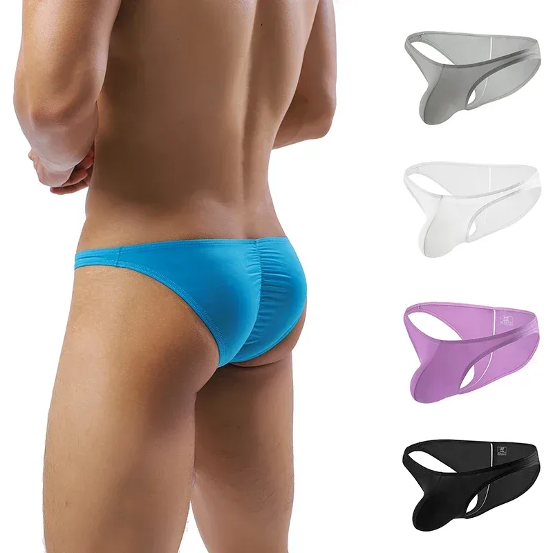 Sexy Men's Underwear Elastic Ice Silk Briefs Ultra-Thin Low Waist Panties — image 2