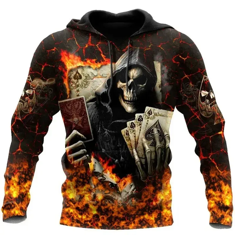 Men Hoodies 3D Print Horror Flaming Skull Graphic Fashion New Style Casual Pullover Personality Oversize Men Clothing Tops — image 15