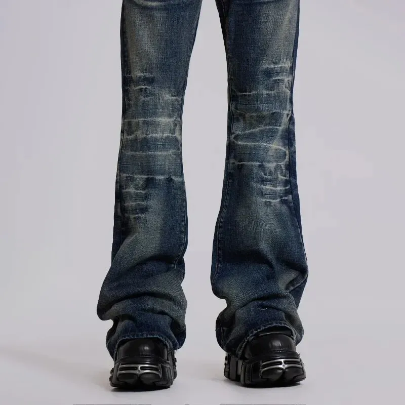Y2K Mid Blue Flared Jeans Washed Men Women Bootcut Jeans Gothic High Street Unisex Streetwear Φαρδύ παντελόνι με φαρδύ πόδι