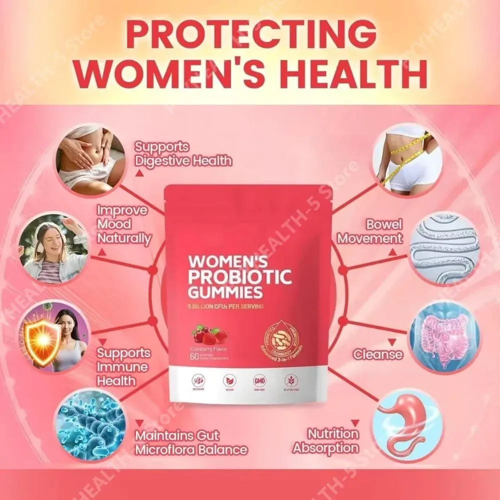 Women Probiotic Gummies with Prebiotic Fiber 5 Billion CFU Support Gut Digestive Balance Immune Defense Women PH Wellness 60 Ct — image 4