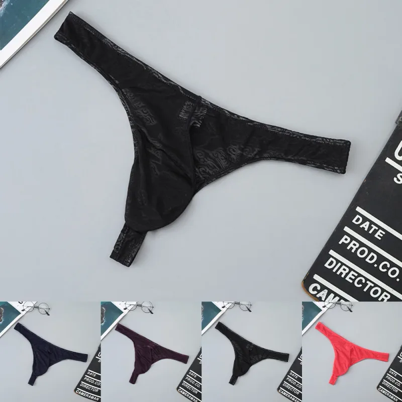 Men Lace Jacquard G-string Underwear High Stretchy Large Pouch Thong Panties Sexy Gays Erotic T-back Underpants — image 6
