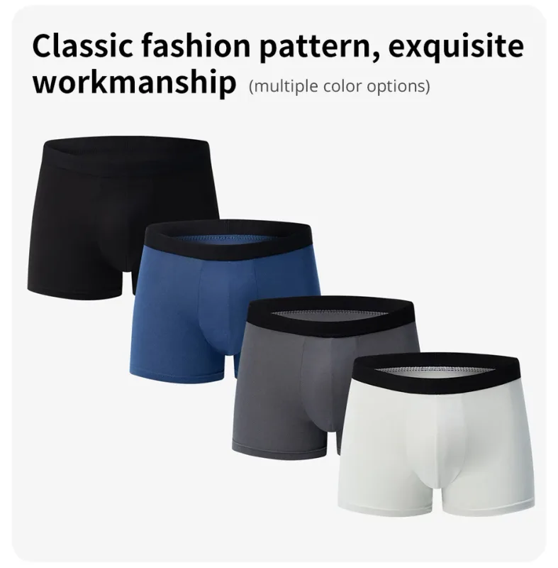 4 Pack Europe At America Size ng Men's Solid Color Sexy Boxer Underwear Antibacterial Breathable Plus Size Men's Shorts Underwear — image 3