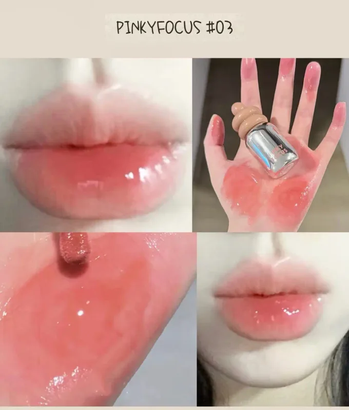 Pinkyfocus ברור שפתון גלוס בגימור זכוכית לחות גוון עירום לא דביק אידיאלי לשכבות להבהרת שפתיים