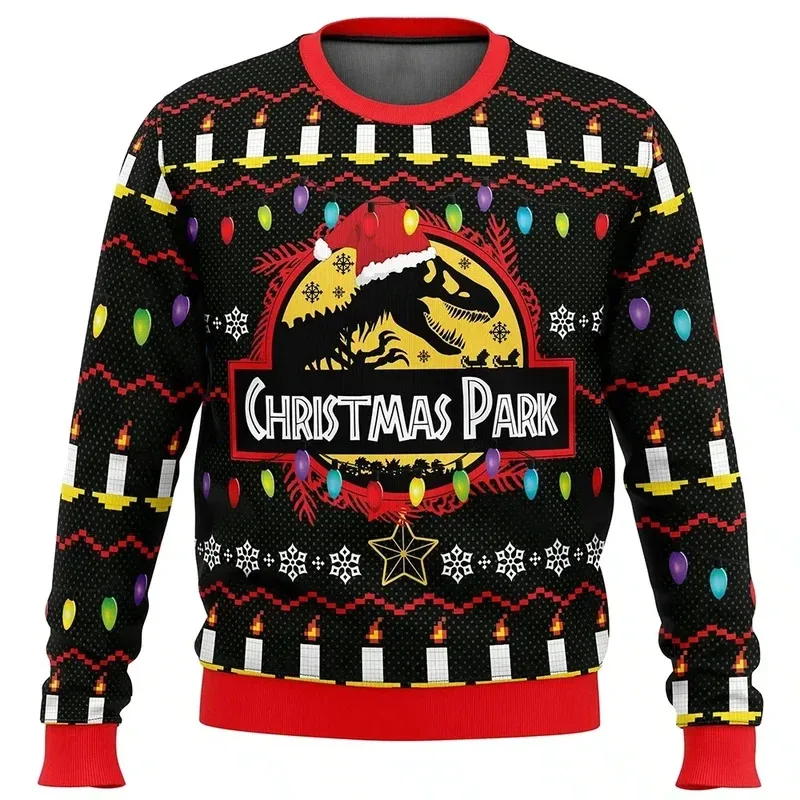 Jurassic Park Dinossauros Feliz Natal Roupas Presentes Suéteres de Papai Noel Moletons masculinos e femininos 3D Festa de outono e inverno