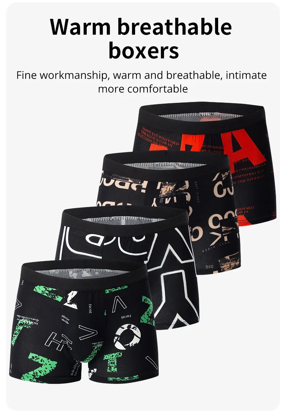 Cueca boxer com estampa de moda masculina de 4 peças, cueca boxer respirável para adolescentes, roupa íntima confortável plus size até 6XL. — image 13