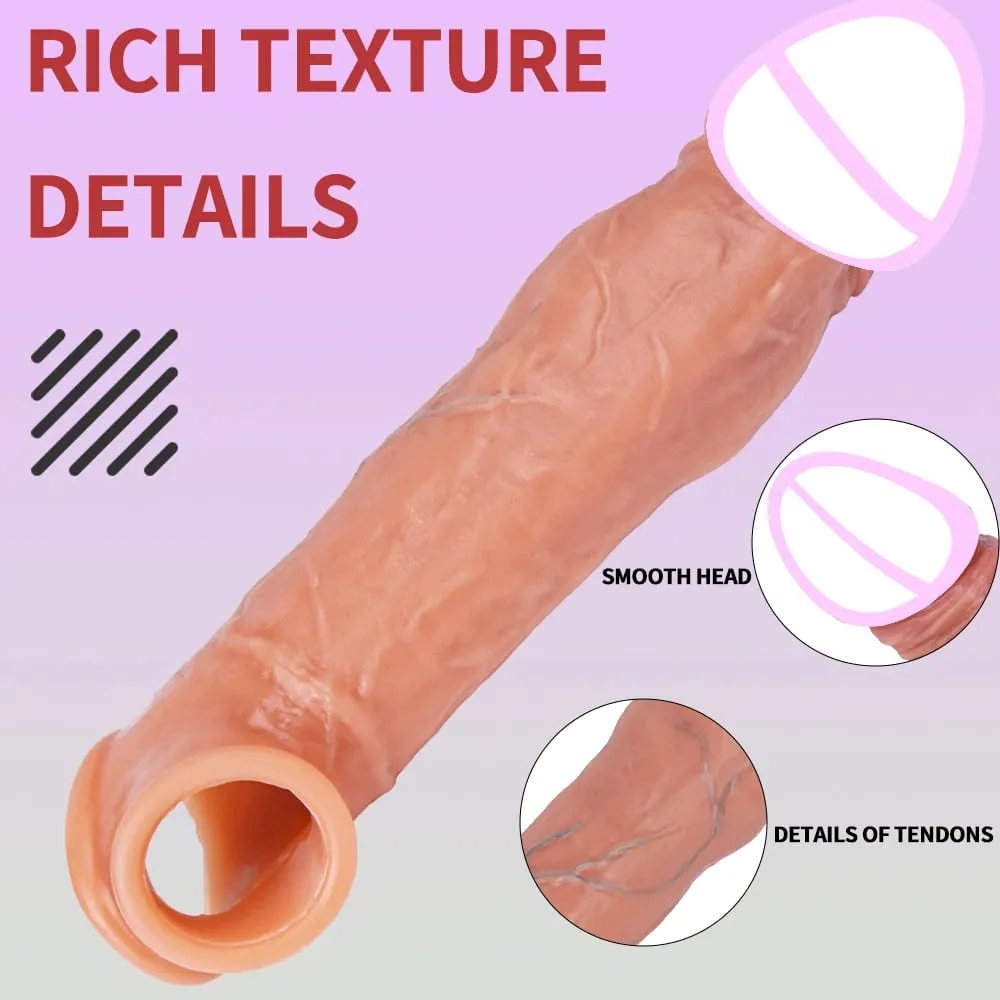 Realistic Reusable Penis Sleeve Thin Silicone Holster With Anti-snap Ring Cock Enlargement Extender For Men Delay Ejaculation