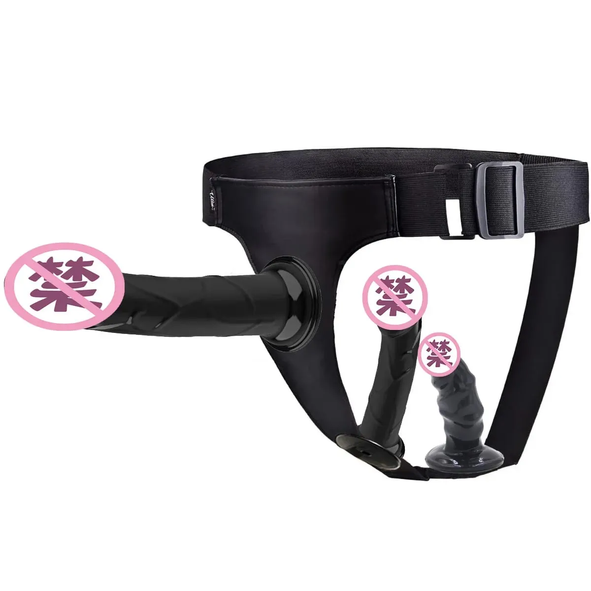Factory Direct Triple - Prong Lesbian Strap - on: Δερμάτινο παντελόνι φορεμένο με ρεαλιστικά ερωτικά παιχνίδια για ενήλικες χονδρικής σεξ — image 2