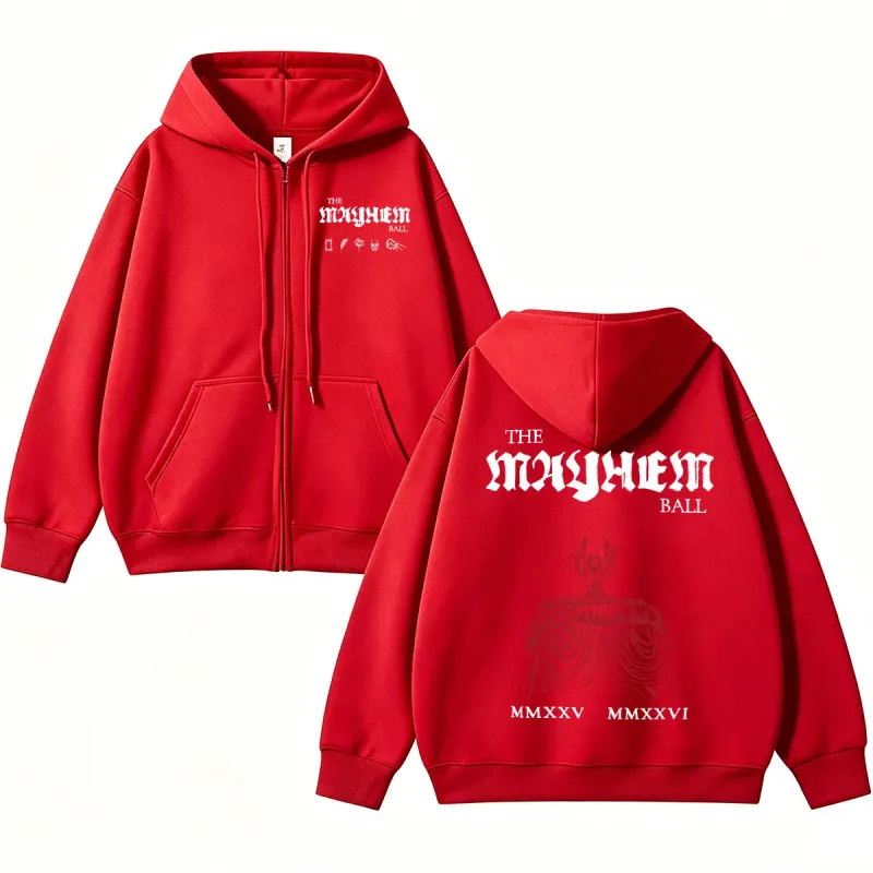 Lady Gaga The MAYHEM Ball Red Dress Zip Up Hoodies Fashion Pop Music Cardigan Sweatshirt Loose Fleece Casual Men Women Jackets — image 17