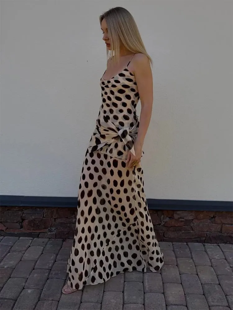 Retro Pöttyös Sling Maxi Ruha Női Szexi U-nyakú ujjatlan, derékba szorított Bodycon ruhák 2026 Nyári buli vakációs köntösök — image 6