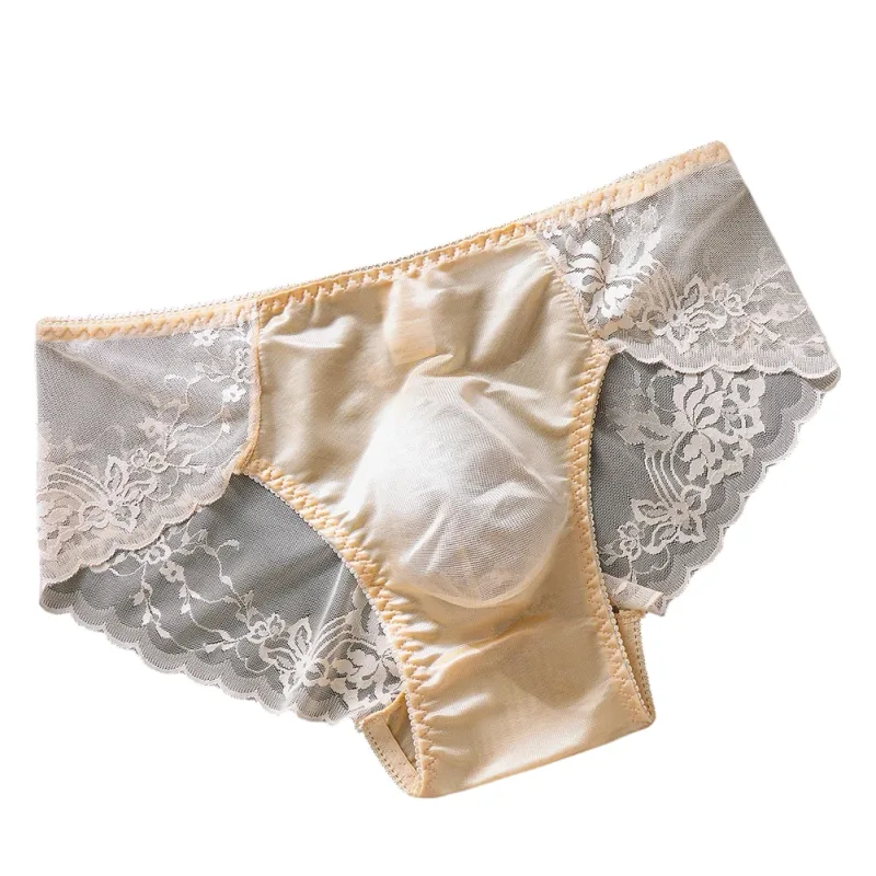 Cuecas masculinas de renda sem costura cuecas de seda gelada 3D bolsa com protuberância calcinha gay de cintura baixa — image 14