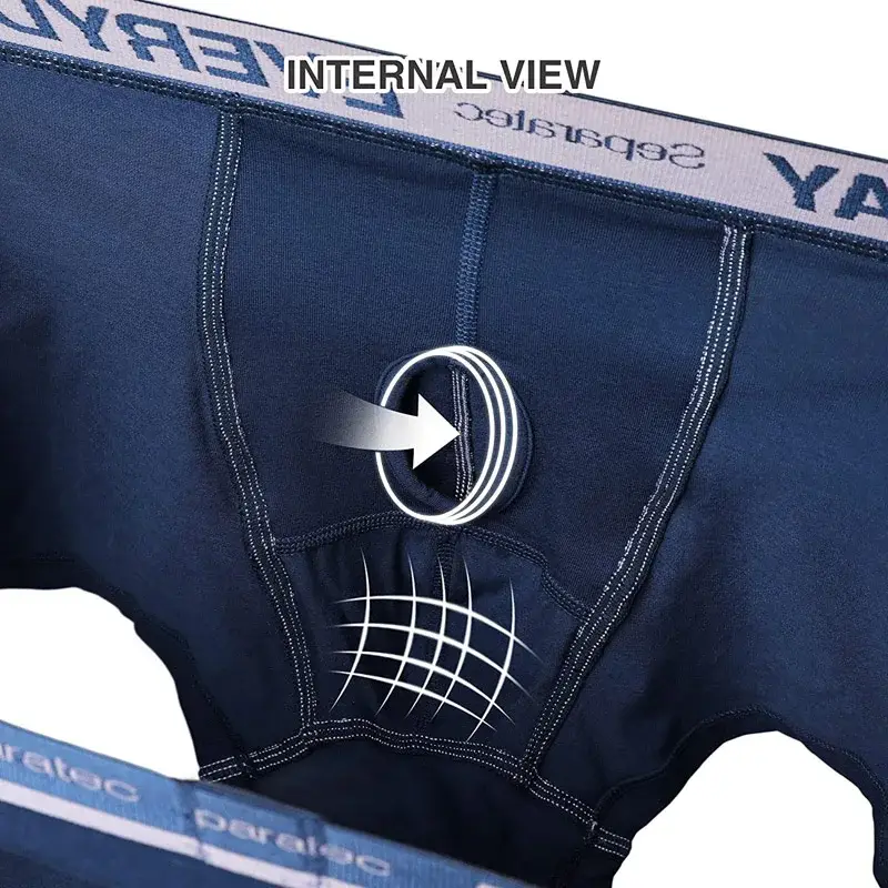 Separec algodão dupla bolsa roupa interior masculina confortável macio respirável todos os dias boxer briefs perna longa boxer roupa interior masculina