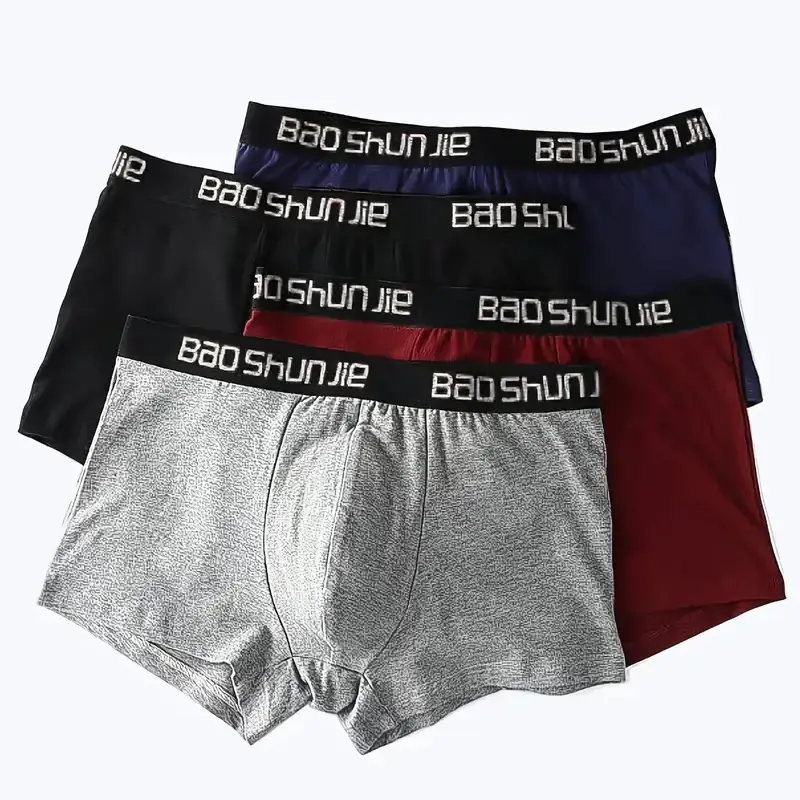 4 pçs roupa interior masculina de algodão boxer shorts cintura média respirável calcinha masculina tamanho maior l-lot macio e confortável boxer — image 3