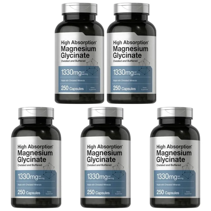 Magnézium-glicinát 1330mg (elemi magnézium) 250 kapszula kelát pufferolt ásványi anyagok, nem GMO, gluténmentes étrend-kiegészítő